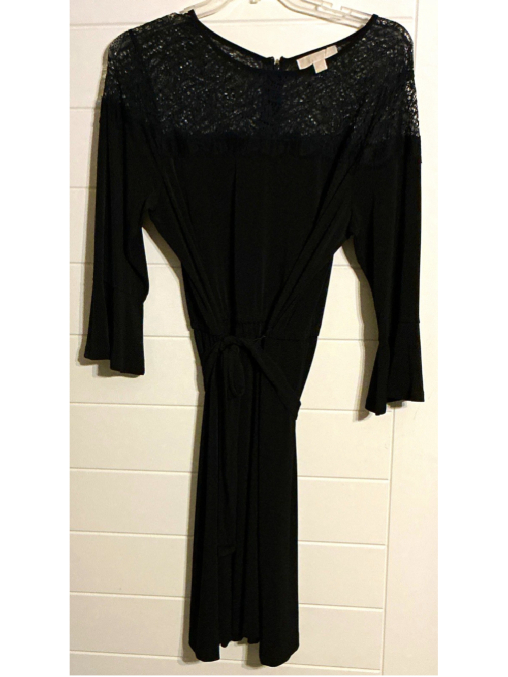 MICHAEL Michael Kors 1X Black Lace Yoke Dress Crew Neck 3/4 Sleeve Zip
